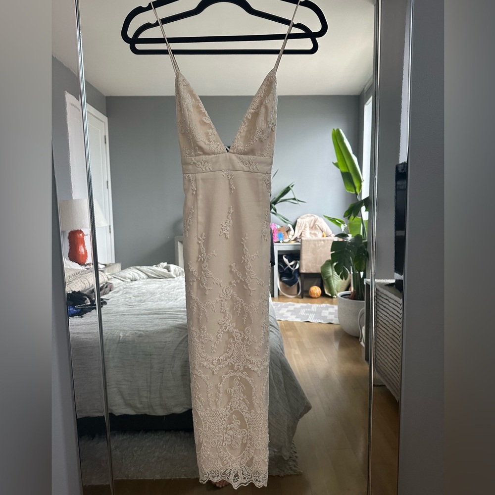 Elle Zeitoune White Lace Floral Strap Dress